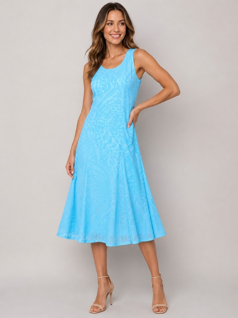Cativa Aqua Blue Burnout Textured Sleeveless Fit & Flare Midi Dress Size Small